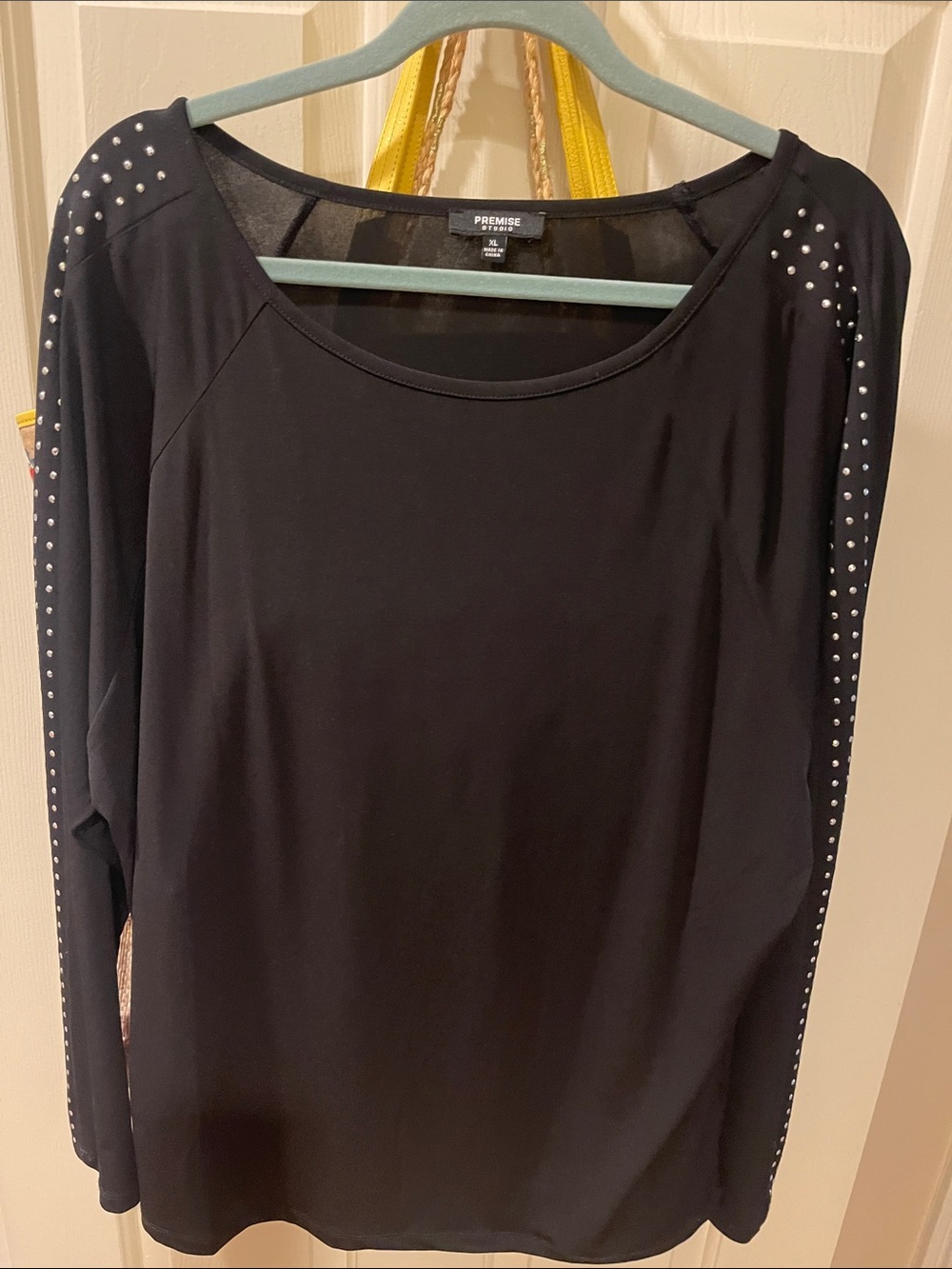 Premise Black Long Sleeve Top with Silver Stud Accents